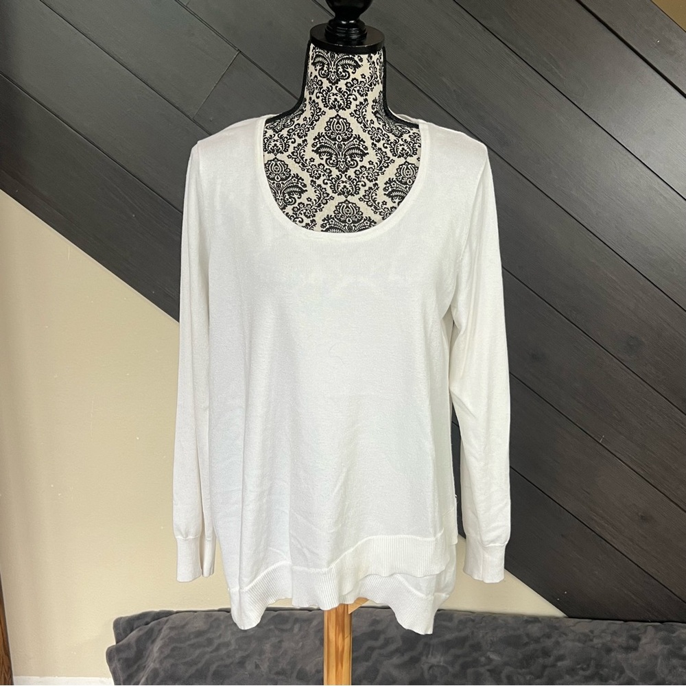 Karissa & Me Women XL White Long Sleeve Criss Cross Sweater Blouse Minimilast